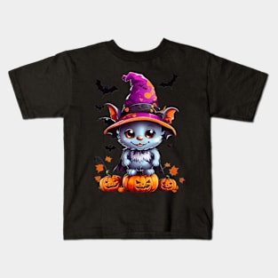 Cute halloween bat with hat Kids T-Shirt